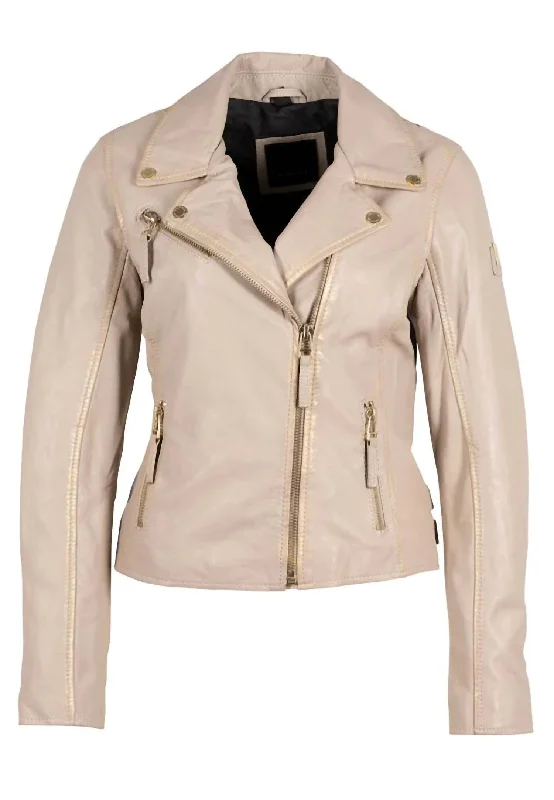 Women's Christy Star Detail Leather Jacket In Off White And Gold