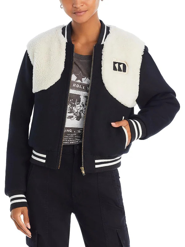 Womens Wool Blend Varsity Bomber Jacket