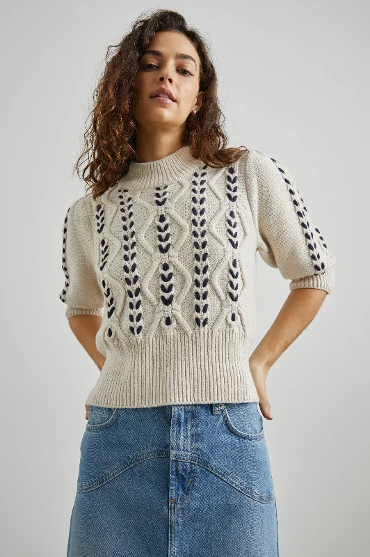Cropped Knit TopsADDY SWEATER - OATMEAL NAVY CABLESCropped Knit Tops