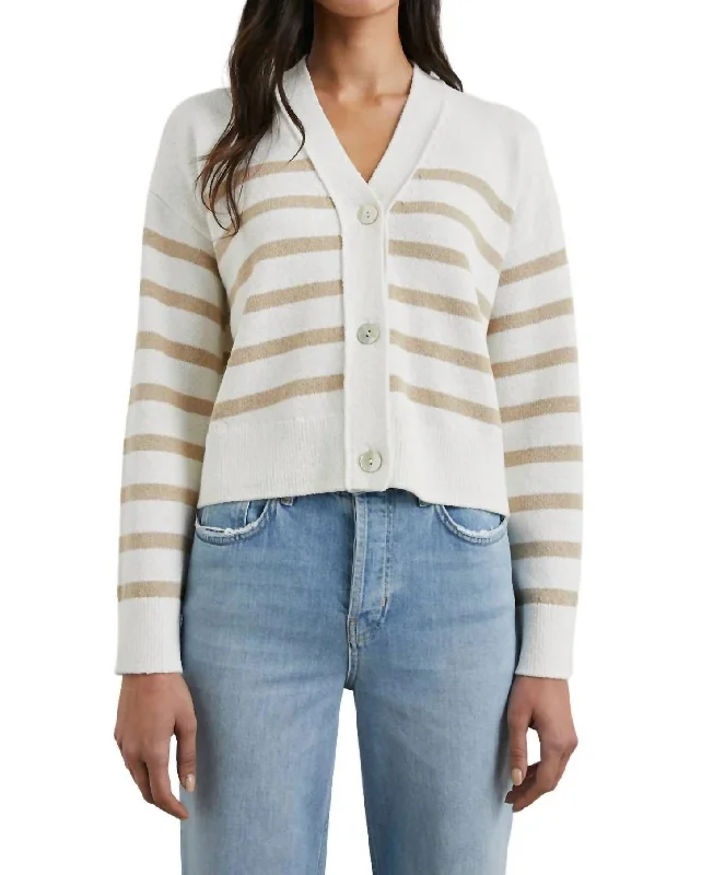 Geneva Cardigan In Sand Stripe