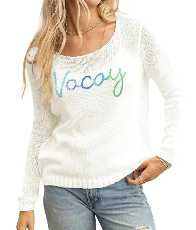 Vacay Crew Sweater In Breaker White