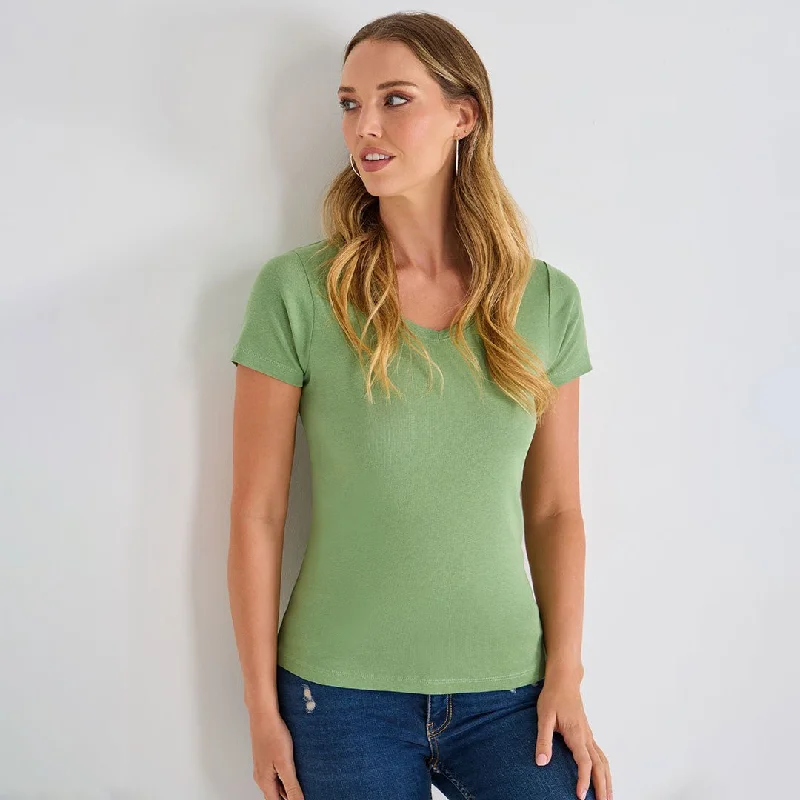 Ladies Watercress V Neck T-Shirt