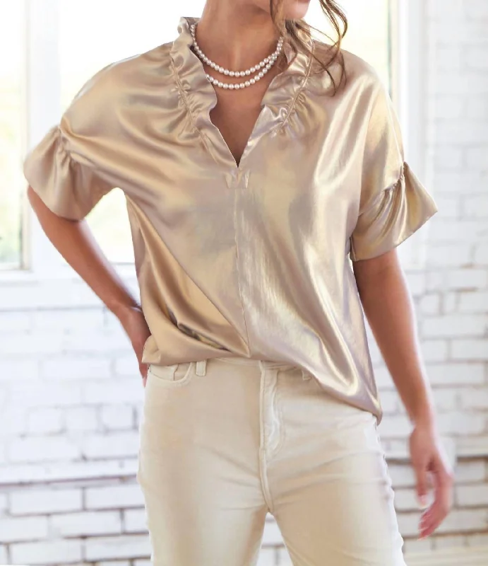 Crosby Short Sleeve Top In Matte Gold