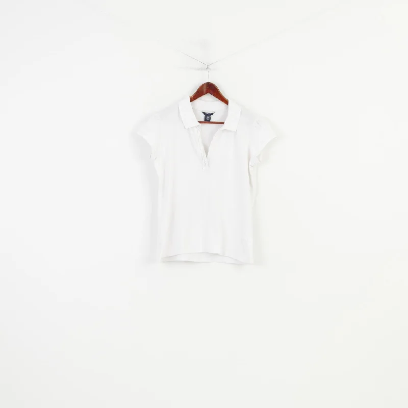 Gant Women XXL L Polo Shirt White V Neck Short Sleeve Cotton Elastane Vintage Top