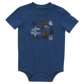 Infant Boys Short Sleeve Camping Bodysuit - Deep Lagoon Heather