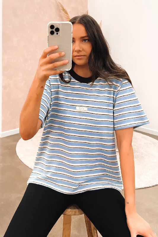 Patches Stripe Short Sleeve Tee Dusty Blue