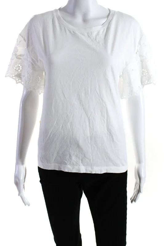 Seventy Womens Eyelet Short Sleeves Tee Shirt White Cotton