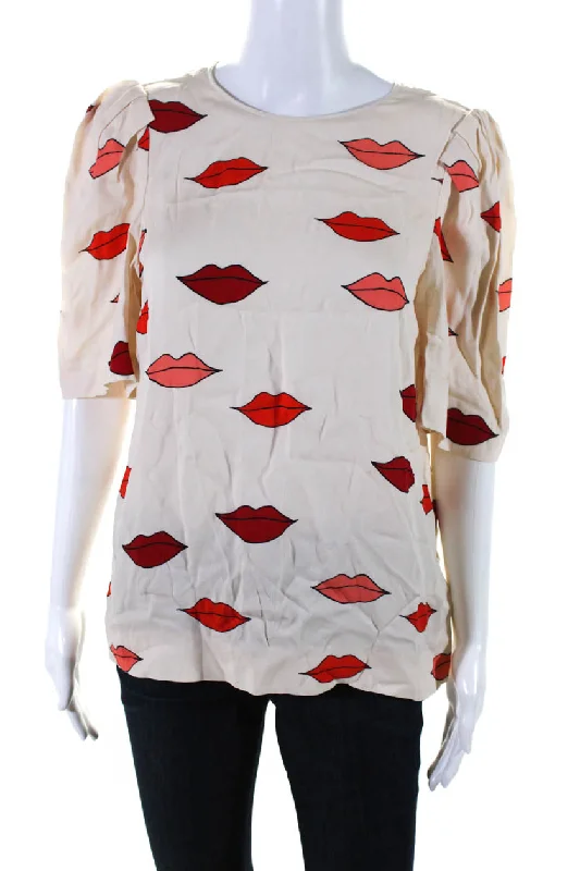 Victoria Victoria Beckham Women's Printed Short Sleeve Blouse Beige