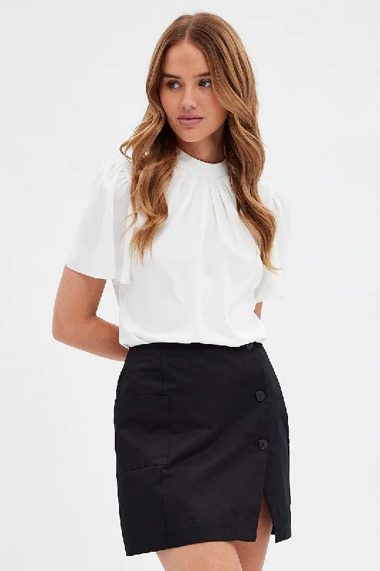 White Short Sleeves Work Top