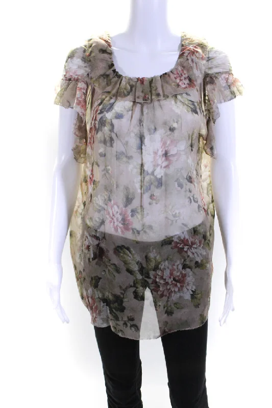 Zimmermann Womens Silk Floral Print Short Sleeves Blouse Pink