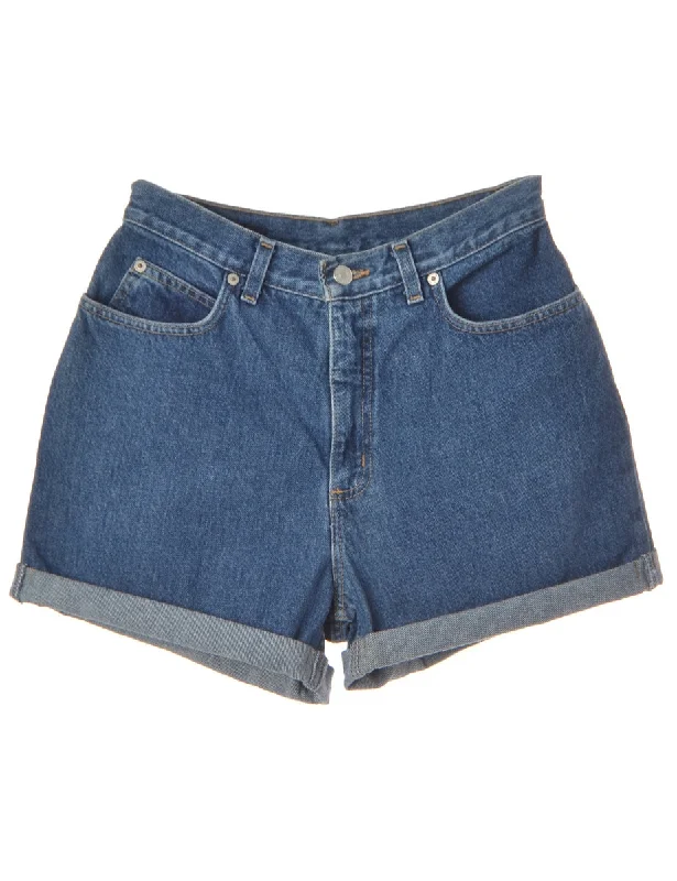 Label Rolled Hem Indigo Denim Shorts