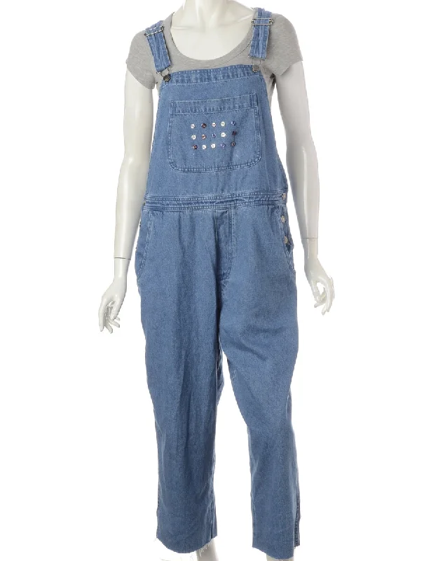 Label Pinafore Cropped Dungarees